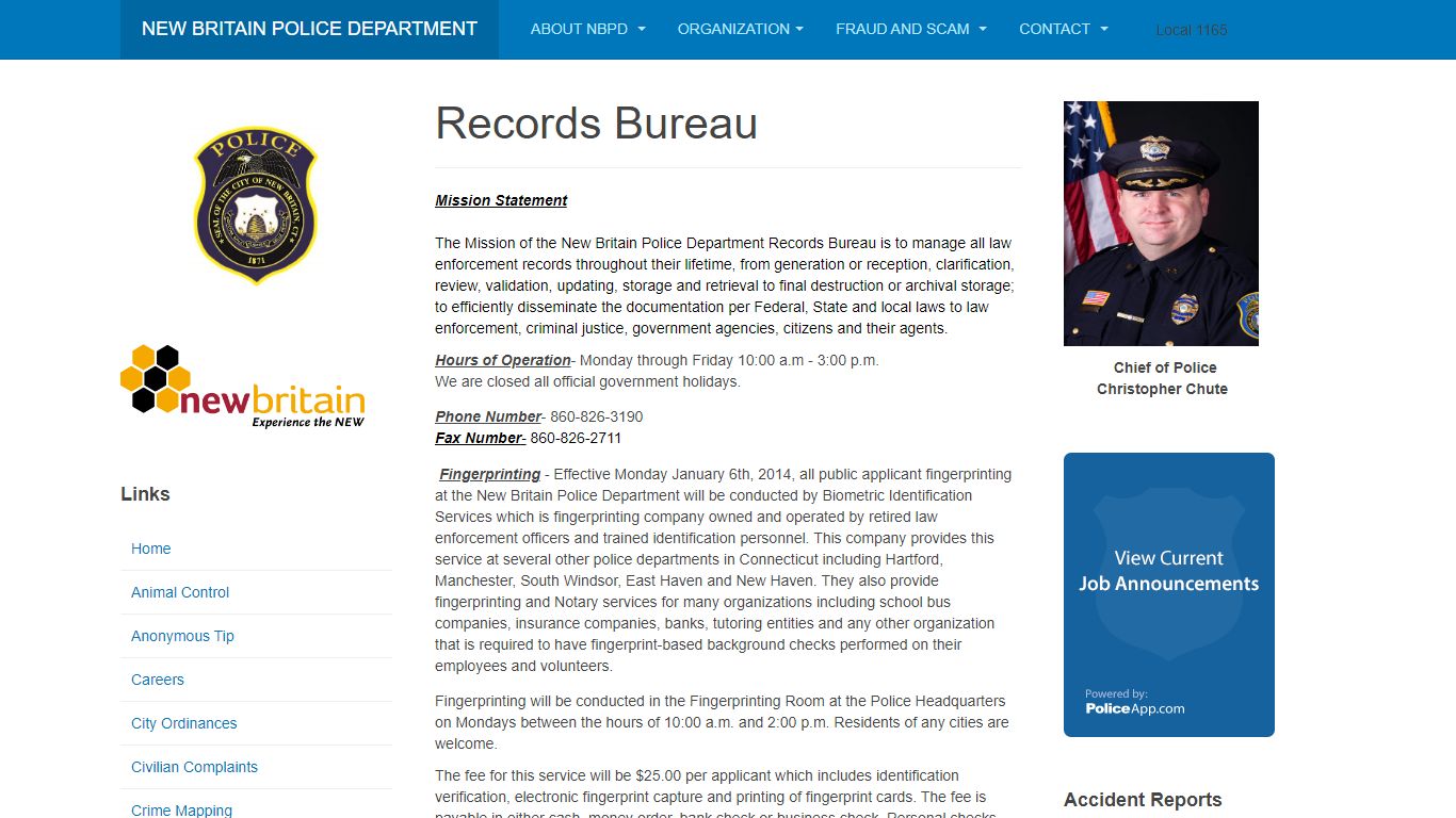 New Britain Police Department - Records Bureau